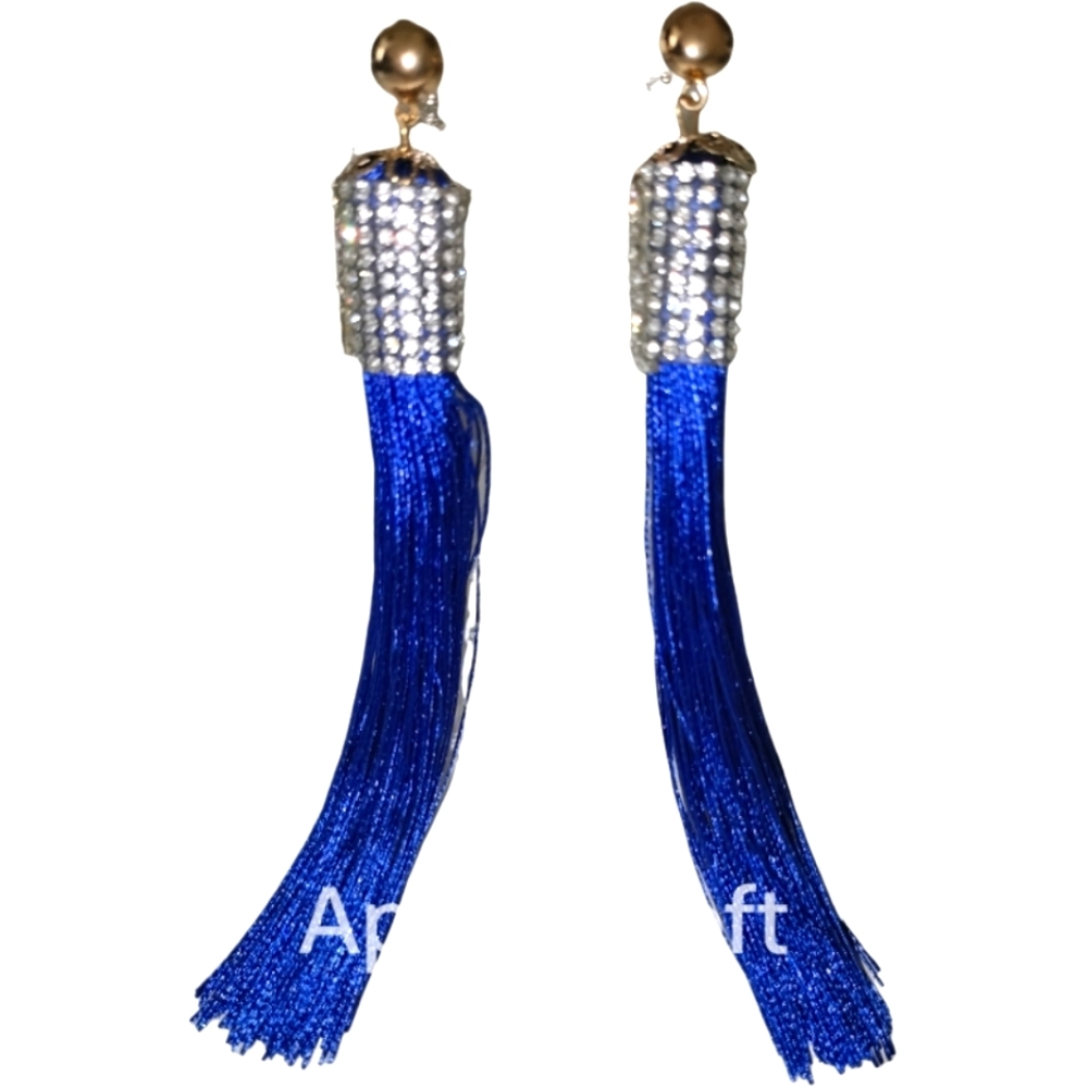 Blue fringe tassel earrings